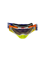Goggles with nose protection for motocross helmets in yellow/white color, designed to provide clear vision, shield from debris, and offer added safety and style during off-road riding.