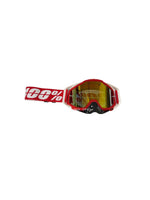 Goggles with nose protection for motocross helmets in red/white color, designed to provide clear vision, shield from debris, and offer added safety and style during off-road riding.