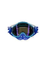 Goggles with nose protection for motocross helmets in blue color, designed to provide clear vision, shield from debris, and offer added safety and style during off-road riding.
