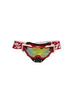 Goggles with nose protection for motocross helmets in red/white color, designed to provide clear vision, shield from debris, and offer added safety and style during off-road riding.