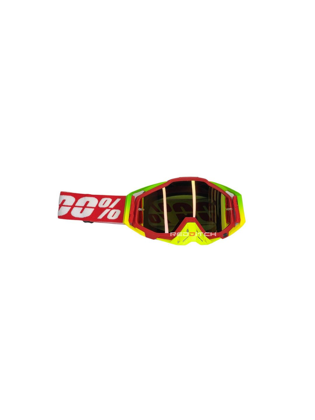 Goggles with nose protection for motocross helmets in yellow/red color, designed to provide clear vision, shield from debris, and offer added safety and style during off-road riding.