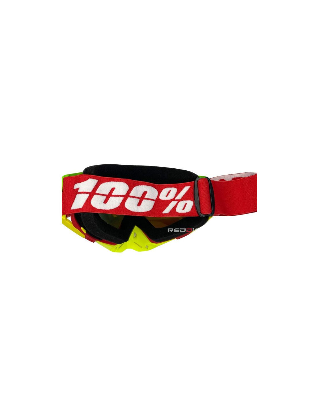 Goggles with nose protection for motocross helmets in yellow/red color, designed to provide clear vision, shield from debris, and offer added safety and style during off-road riding.