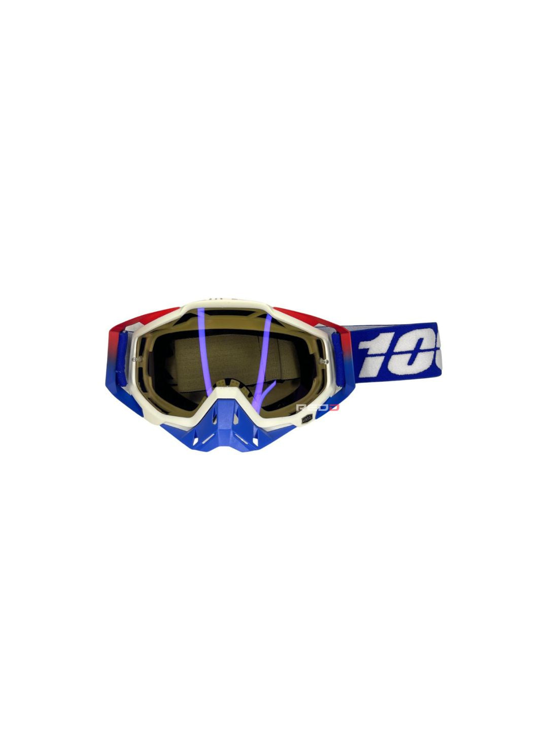 Goggles with nose protection for motocross helmets in blue/white color, designed to provide clear vision, shield from debris, and offer added safety and style during off-road riding.