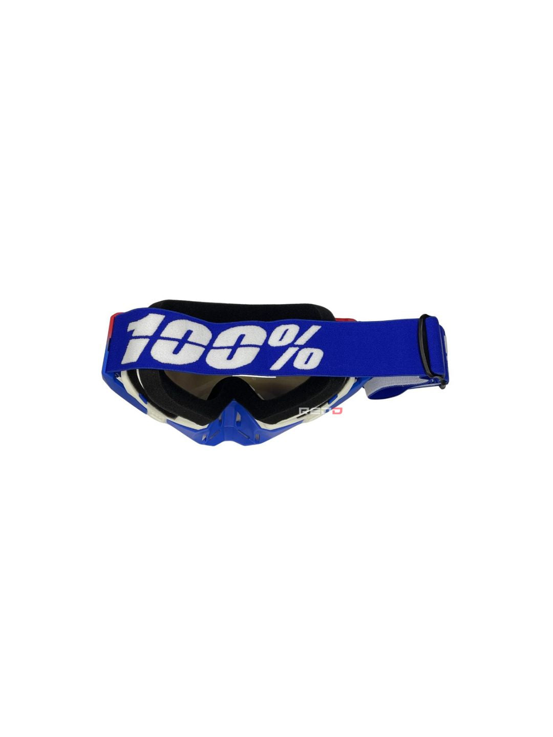 Goggles with nose protection for motocross helmets in blue/white color, designed to provide clear vision, shield from debris, and offer added safety and style during off-road riding.