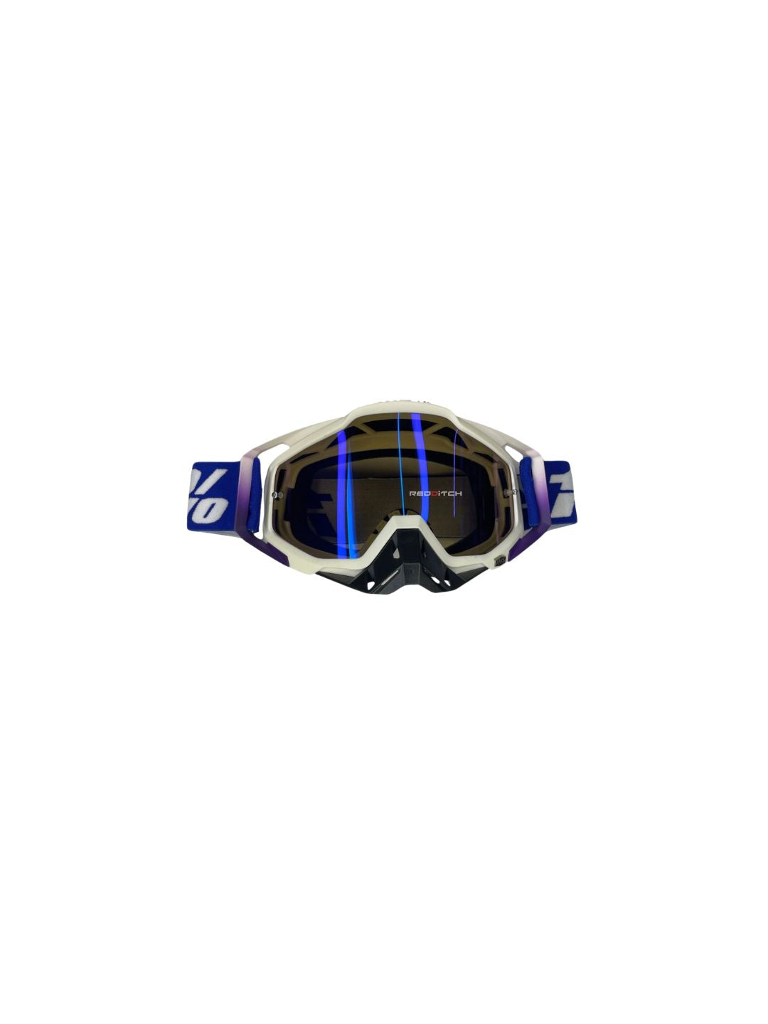 Goggles with nose protection for motocross helmets in black/blue color, designed to provide clear vision, shield from debris, and offer added safety and style during off-road riding.