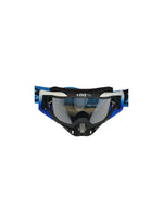 Goggles with nose protection for motocross helmets in black/blue color, designed to provide clear vision, shield from debris, and offer added safety and style during off-road riding.