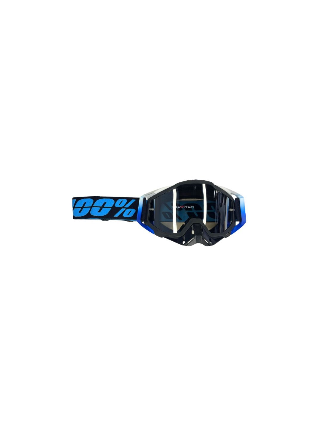 Goggles with nose protection for motocross helmets in black/blue color, designed to provide clear vision, shield from debris, and offer added safety and style during off-road riding.
