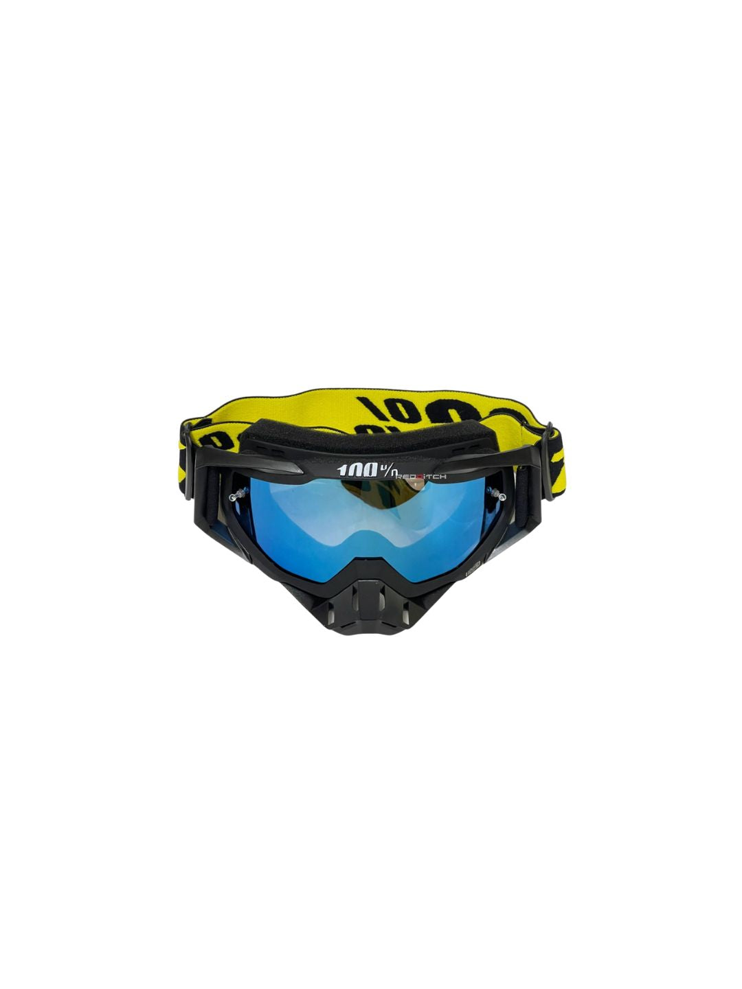 Goggles with nose protection for motocross helmets in yellow/black color, designed to provide clear vision, shield from debris, and offer added safety and style during off-road riding.
