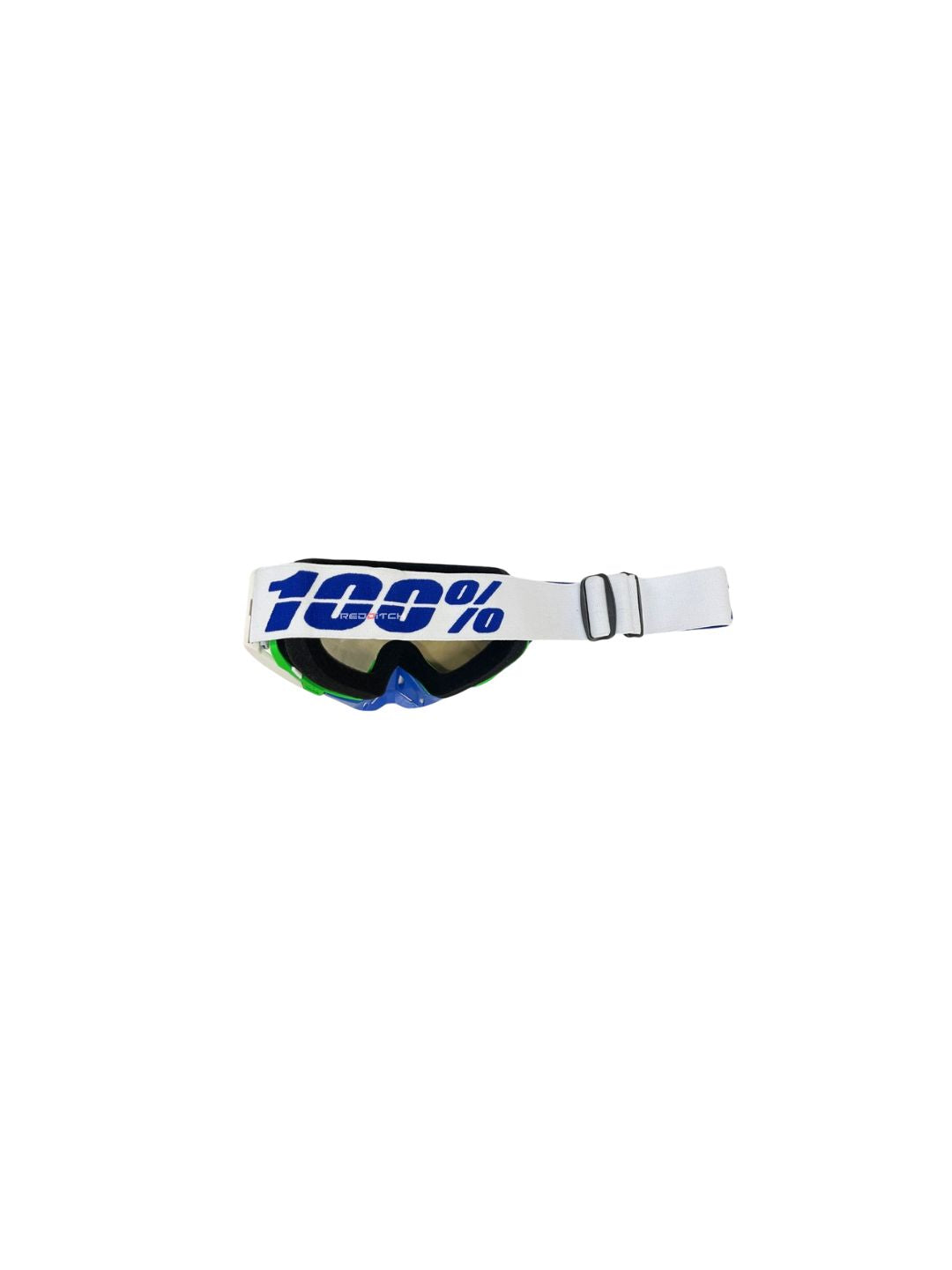 Goggles with nose protection for motocross helmets in white/blue color, designed to provide clear vision, shield from debris, and offer added safety and style during off-road riding.