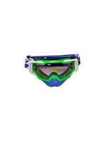 Goggles with nose protection for motocross helmets in white/blue color, designed to provide clear vision, shield from debris, and offer added safety and style during off-road riding.