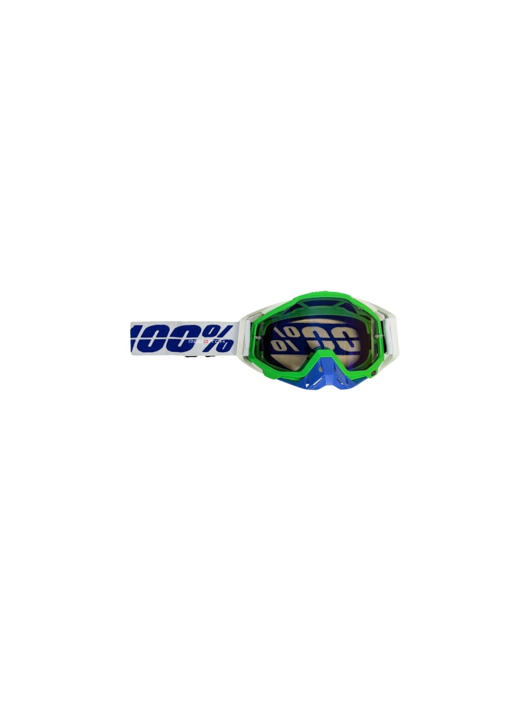 Goggles with nose protection for motocross helmets in white/blue color, designed to provide clear vision, shield from debris, and offer added safety and style during off-road riding.