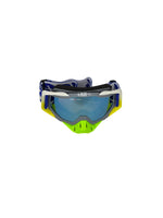 Goggles with nose protection for motocross helmets in green/blue color, designed to provide clear vision, shield from debris, and offer added safety and style during off-road riding.