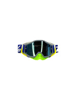 Goggles with nose protection for motocross helmets in green/blue color, designed to provide clear vision, shield from debris, and offer added safety and style during off-road riding.