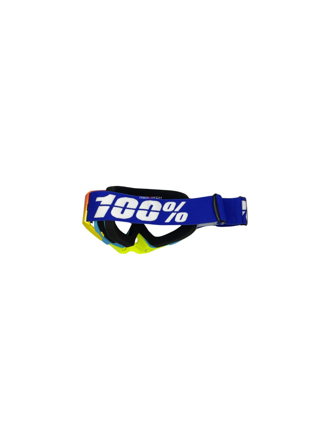 Goggles with nose protection for motocross helmets in yellow/blue color, designed to provide clear vision, shield from debris, and offer added safety and style during off-road riding.
