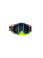 Goggles with nose protection for motocross helmets in yellow/blue color, designed to provide clear vision, shield from debris, and offer added safety and style during off-road riding.