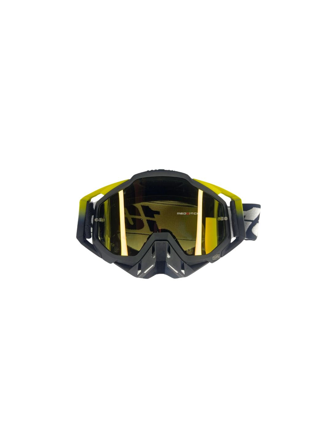 Goggles with nose protection for motocross helmets in yellow/black color, designed to provide clear vision, shield from debris, and offer added safety and style during off-road riding.