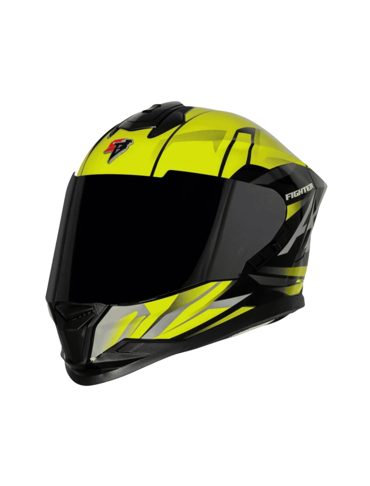 Yellow and black motorcycle helmet on a white background