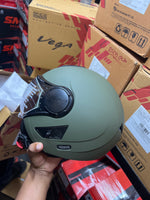 **Vega Verve DX Helmet Dull Army Green** – A lightweight, open-face helmet with a rugged army green finish, offering style, comfort, and safety for everyday rides.