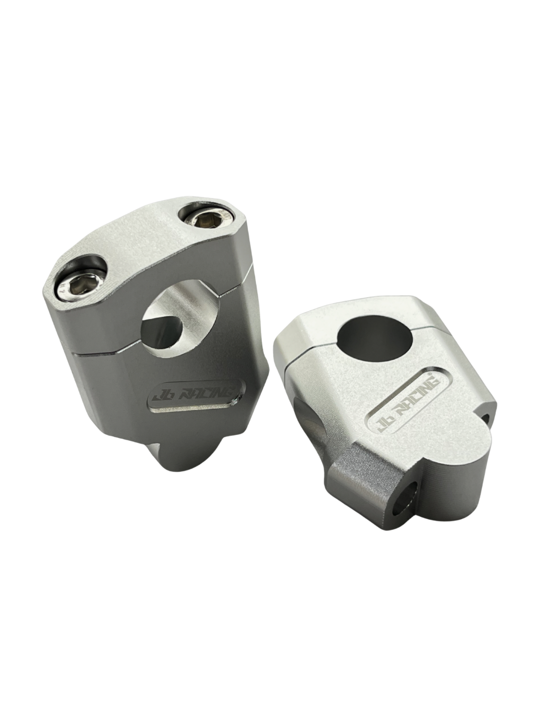 Two metallic silver bicycle stem ends shown on a plain white background, one upright and one horizontal.