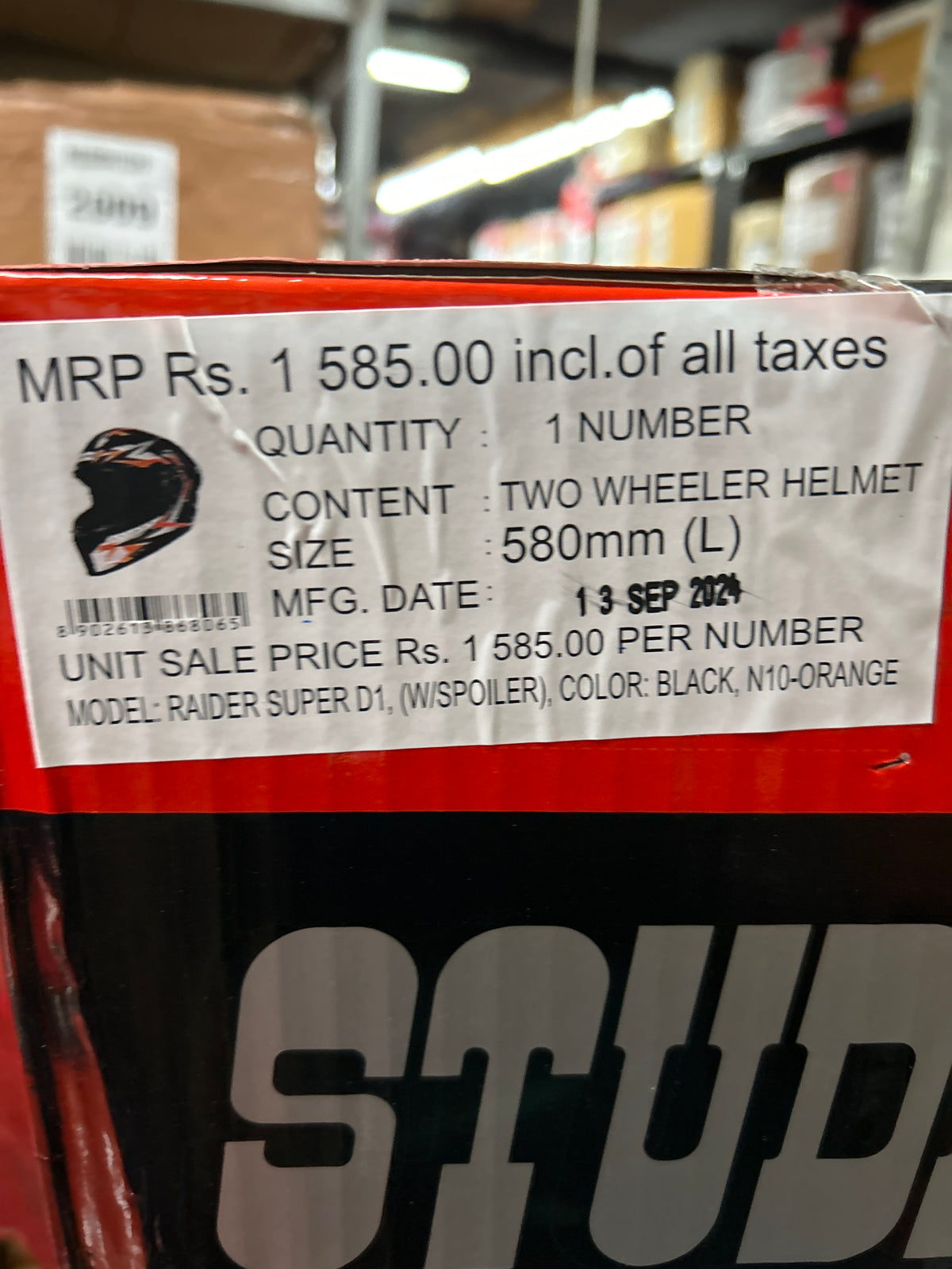 The Studds Raider Super D1 Black N10 Orange helmet features a sleek design with reliable safety, offering both style and protection for riders.