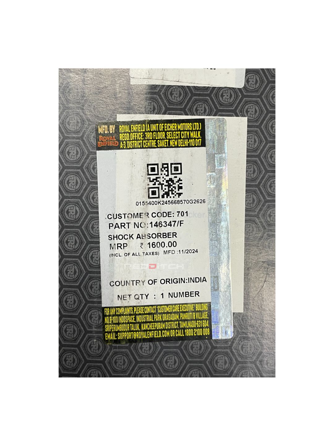 ROYAL ENFIELD SHOCK ABSORBER (Part No: 146347/F) – Premium-quality shock absorber designed for superior ride comfort and stability. Ensures durability, smooth suspension, and enhanced performance. Available at the **best motor accessory shop in India**.