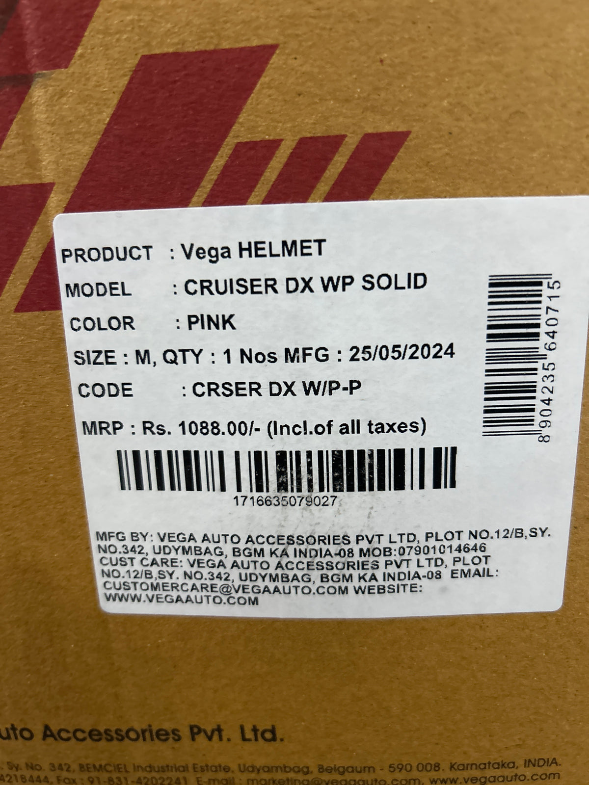 **Vega Cruiser DX W/P Solid Pink** – A stylish open-face helmet with a vibrant pink finish, designed for comfort, safety, and a classic cruiser look.