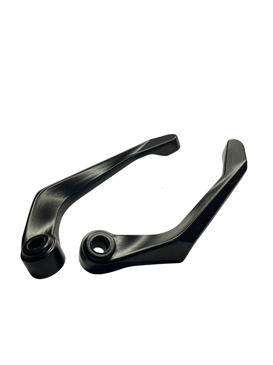 Black metal lever components on a white background