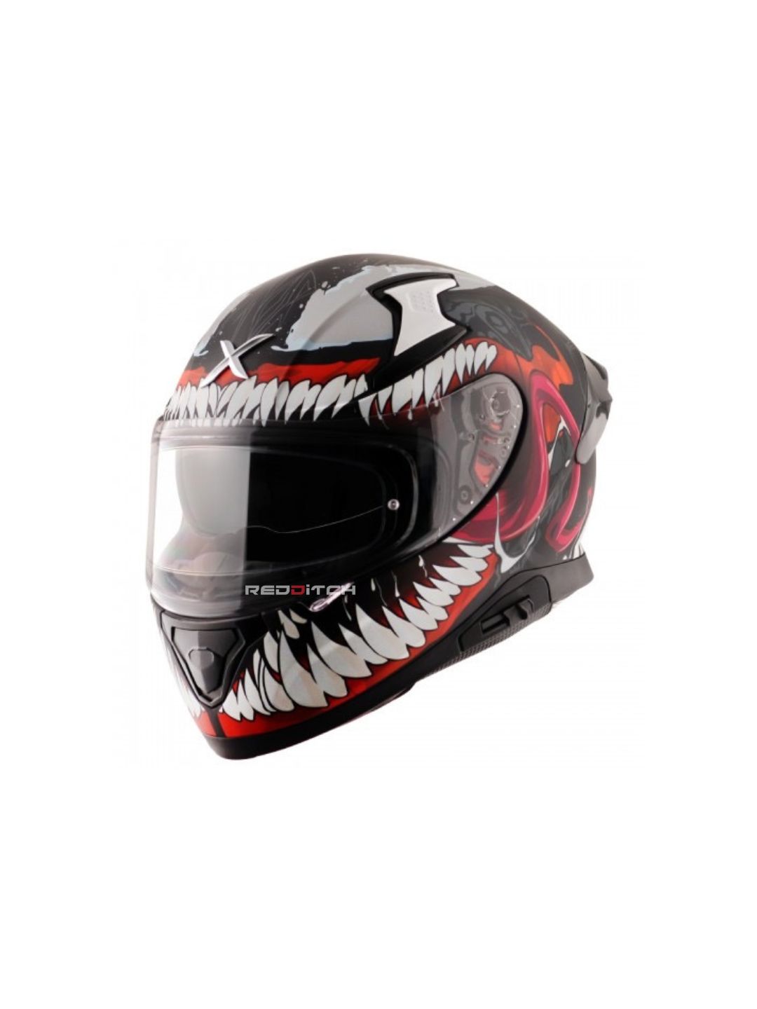 Axor Apex Venom Marvel Edition motorcycle helmet featuring a bold Venom design with premium safety features, aerodynamic structure, and superior comfort for every ride.