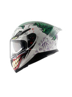 The Axor Apex DC Joker helmet features a bold design inspired by the iconic Joker character, providing both unique style and superior protection for riders.