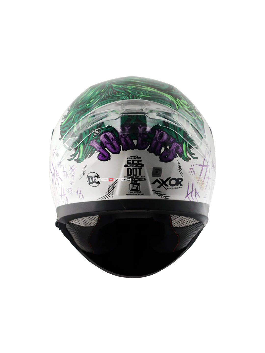 The Axor Apex DC Joker helmet features a bold design inspired by the iconic Joker character, providing both unique style and superior protection for riders.