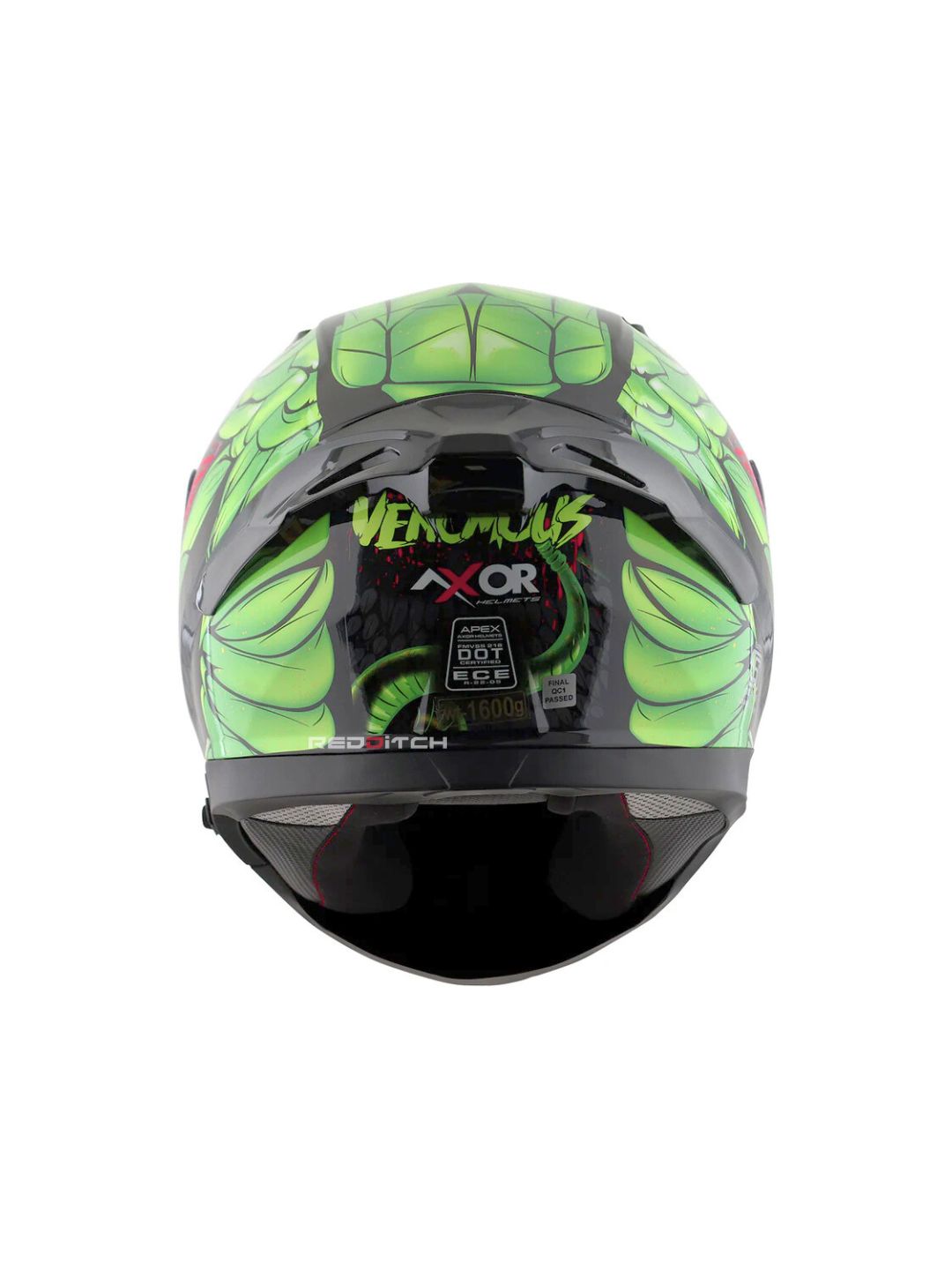 Axor Apex Venomous, a premium motorcycle helmet with a striking venom-inspired design, advanced safety features, and an aerodynamic build for optimal protection and style