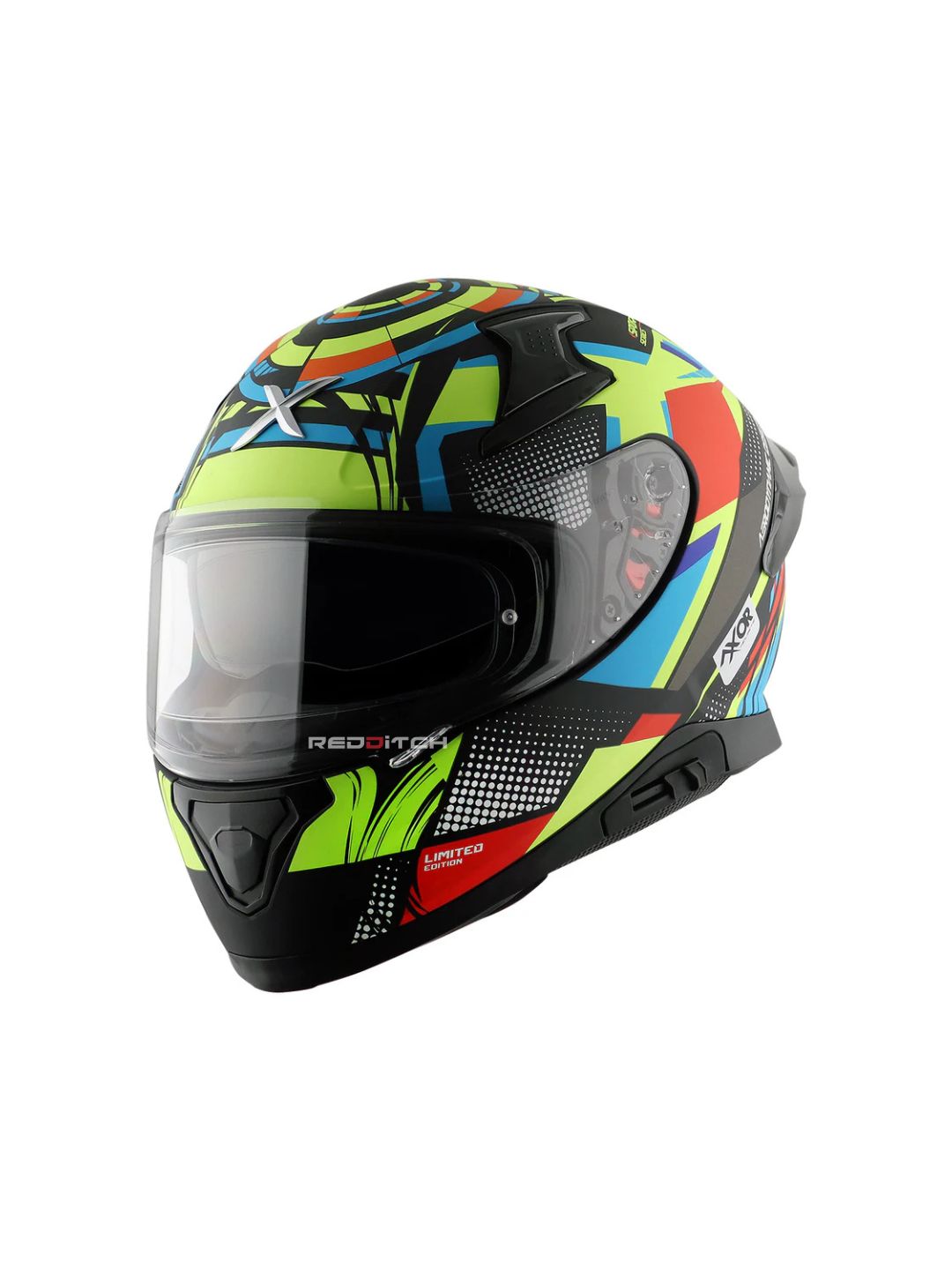 Axor Apex Vivid, a motorcycle helmet featuring a vibrant, eye-catching design with advanced safety features and superior comfort, perfect for riders who seek protection and bold style.