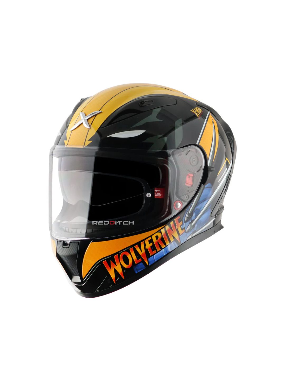 Axor Street Marvel Wolverine Edition, a motorcycle helmet featuring iconic Wolverine-themed graphics, advanced safety features, and superior comfort, perfect for riders who want to combine protection with a bold, heroic style.