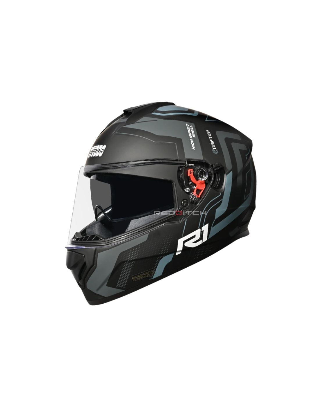 STUDDS DRIFTER D4 R1 BLACK N4 GREY – High-quality full-face motorcycle helmet with a sleek black and grey design. Provides superior protection, comfort, and a secure fit for every ride. Available at the **best helmet shop in India**.