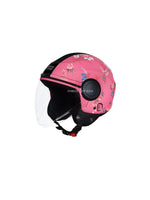 STUDDS URBAN SUPER D2 PINK WITH FLOWER – Elegant open-face motorcycle helmet with a stylish pink design and floral graphics. Provides superior protection, comfort, and a secure fit for every ride. Available at the **best helmet shop in India**.
