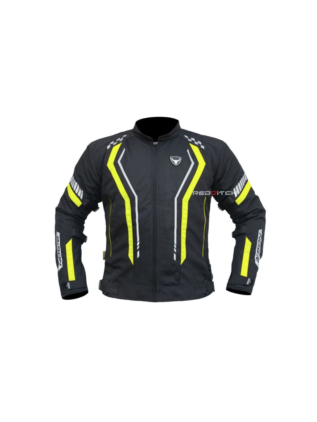 Bison Air Pro (Black/Flu Green) Jacket: Designed for superior airflow and protection, this jacket features a breathable mesh construction, CE-certified armor, and an ergonomic fit. Perfect for warm-weather rides, offering style, comfort, and safety for every rider.