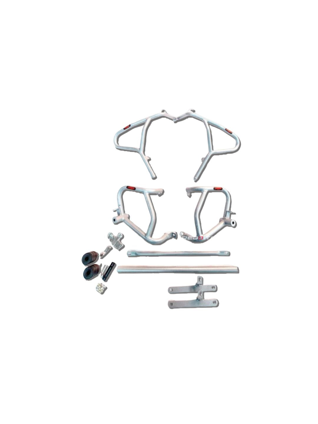 BMW G 310 GS Single Slider Crash Guard (Silver/Black) – crafted for enhanced protection, this crash guard absorbs impact and shields the bike's frame. Made from durable material, it offers a sleek silver finish and is designed for easy installation and long-lasting performance. Ideal for off-road and urban riding.