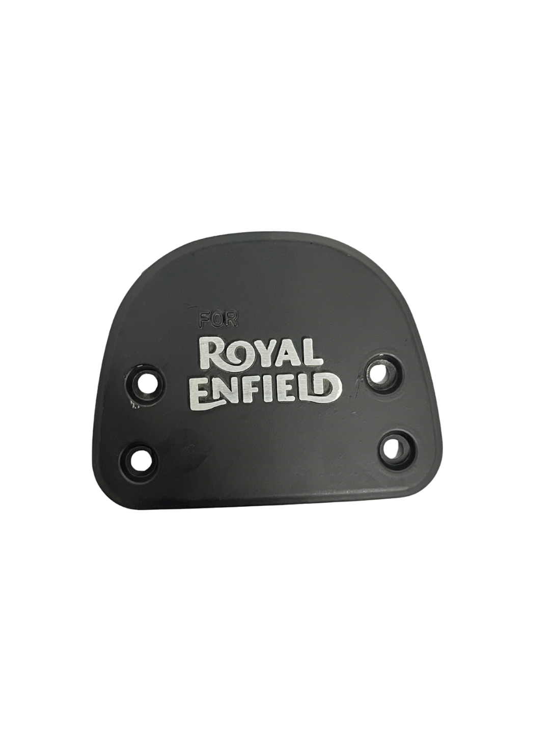Black metal cover with 'Royal Enfield' logo on a white background
