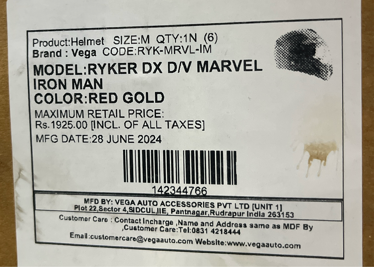 The Vega Ryker DX DV Marvel Iron Man helmet brings superhero flair to your rides. Featuring a dynamic Iron Man design, it offers double-visor functionality, superior ventilation, and a durable build for safety and style. A must-have for Marvel fans on the move!