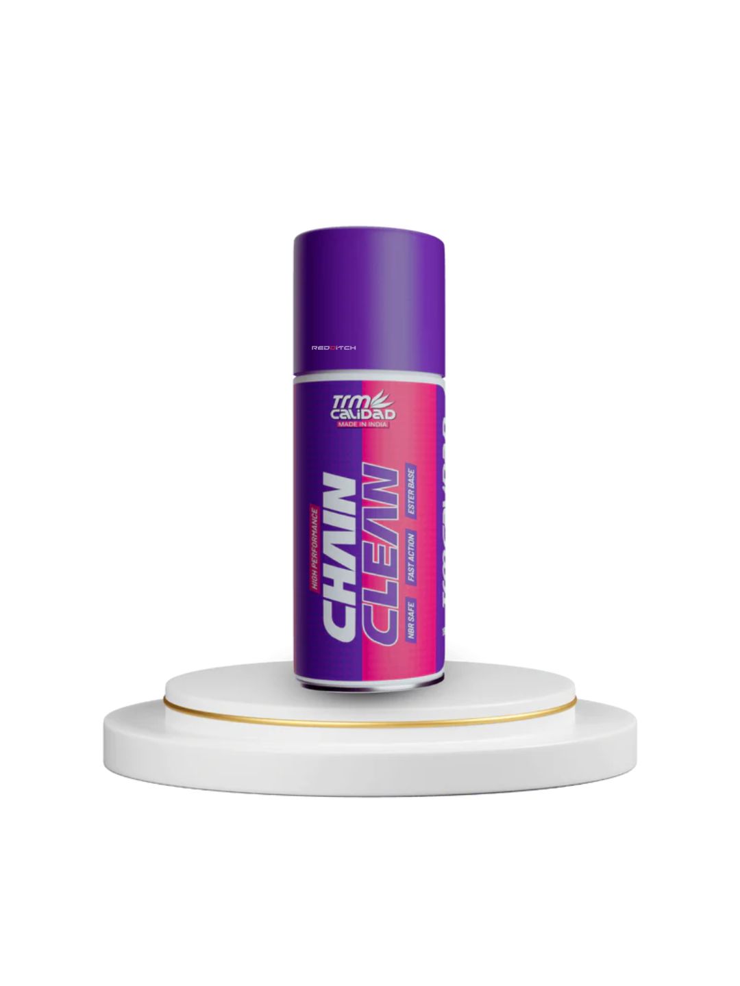 TRM Calidad Chain Clean Spray (150ml), a powerful cleaner designed to remove dirt, grease, and debris from motorcycle chains, ensuring smooth performance and extending chain life.