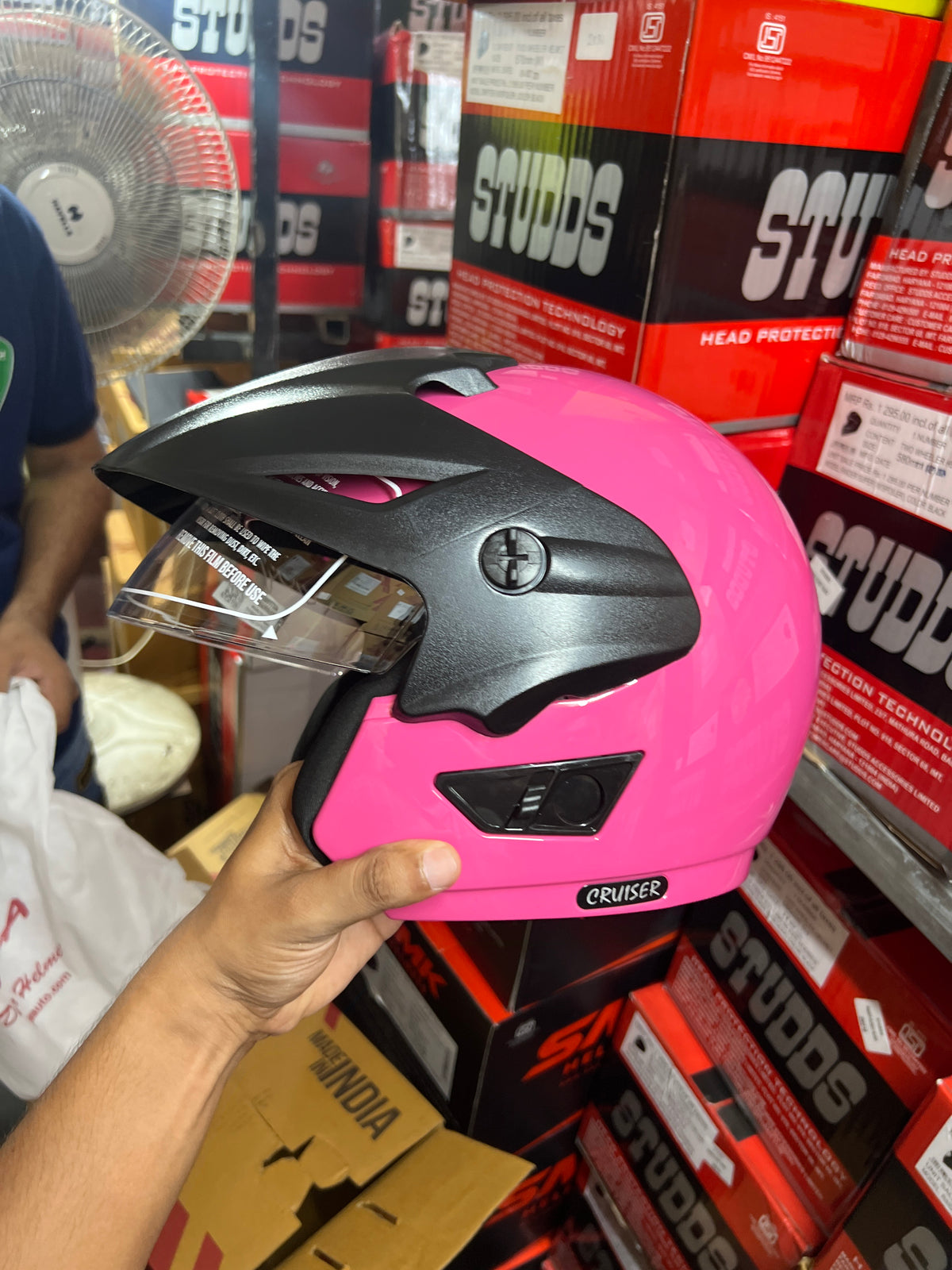 **Vega Cruiser DX W/P Solid Pink** – A stylish open-face helmet with a vibrant pink finish, designed for comfort, safety, and a classic cruiser look.