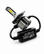 A pair of LED car headlights with a black inline power module, shown on a clean white background. The brand 'LGP' is clearly printed on the black power box.