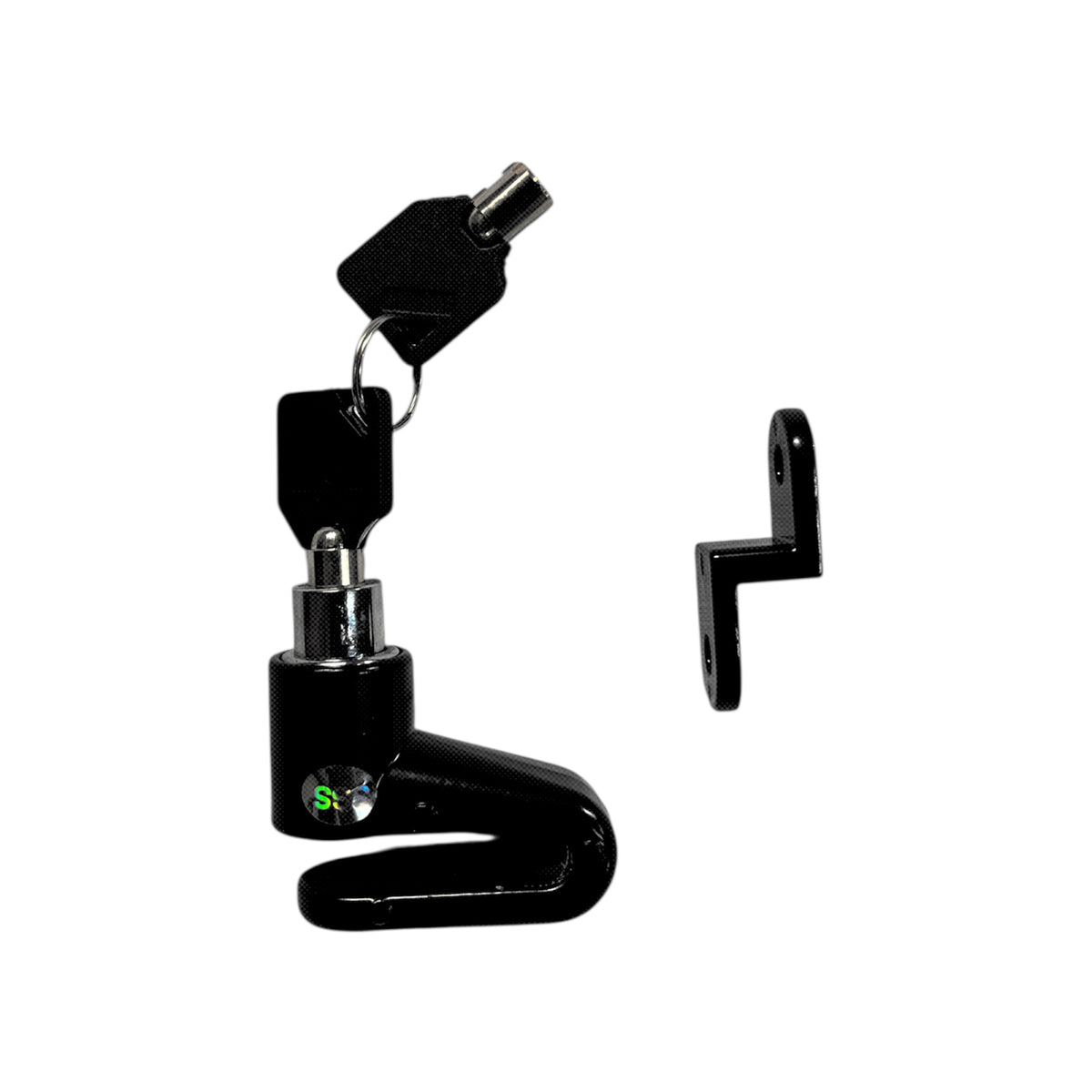 Disc lock for motorcycles/scooters – portable, uses brake-disc holes to block wheel rotation, deters opportunist theft effectively