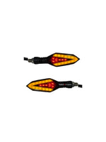 Spear Arrow Indicator 2.0 with dual lighting functionality, illuminating bright yellow for signaling and red for braking, enhancing safety and visibility.