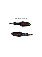 Spear Arrow Indicator 2.0 with dual lighting functionality, illuminating bright yellow for signaling and red for braking, enhancing safety and visibility.