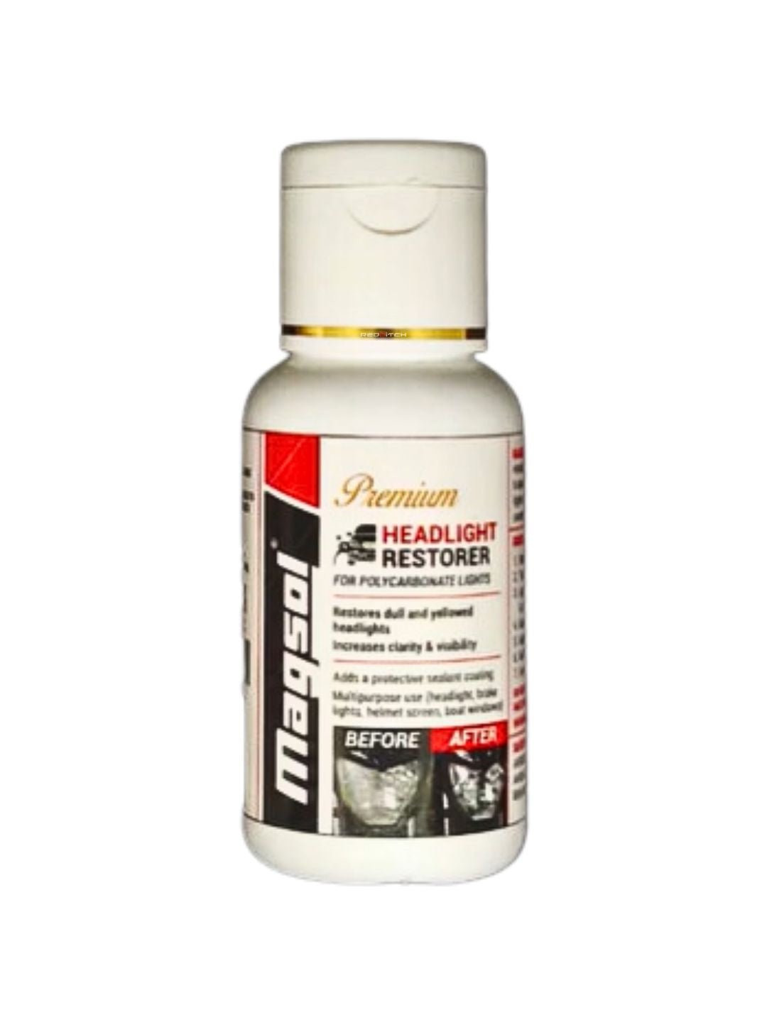 Magsol Headlight Restorer (20gm), a premium solution designed to remove oxidation, scratches, and haze from headlights, restoring clarity and improving visibility for safer rides.