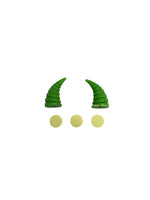 "Helmet Small Horn in green color with a stripe design, primarily used for show purposes to enhance the helmet's appearance and add a stylish touch."