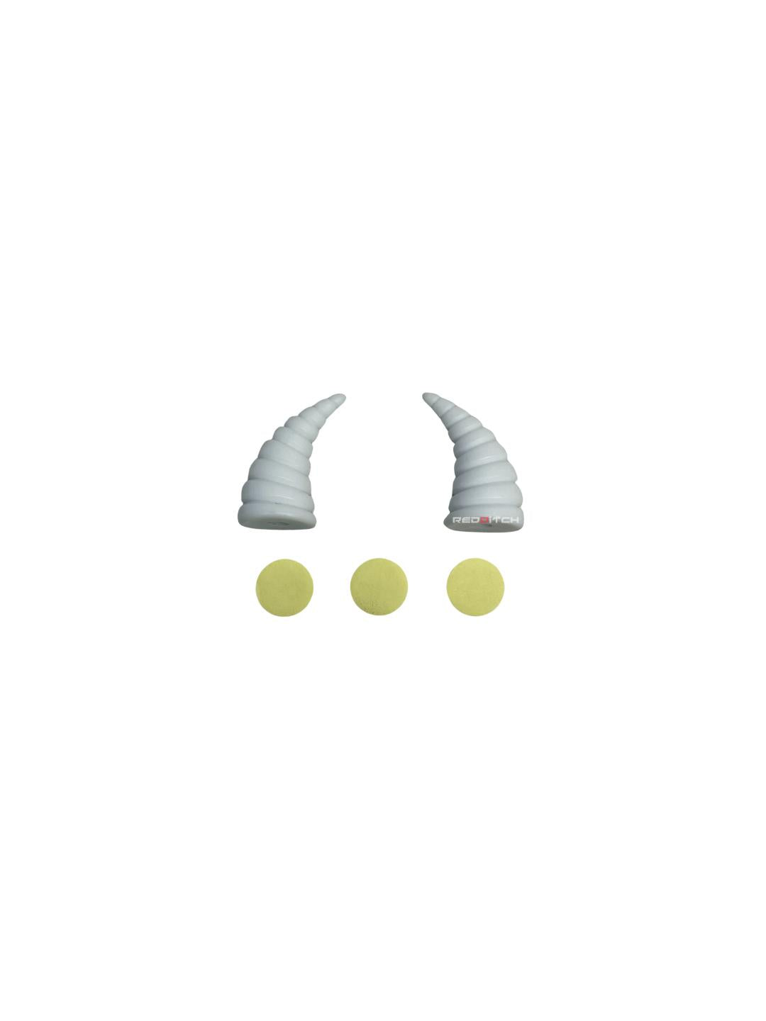 "Helmet Small Horn in white color with a stripe design, primarily used for show purposes to enhance the helmet's appearance and add a stylish touch."