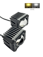 Two LED work lights with color options on a white background