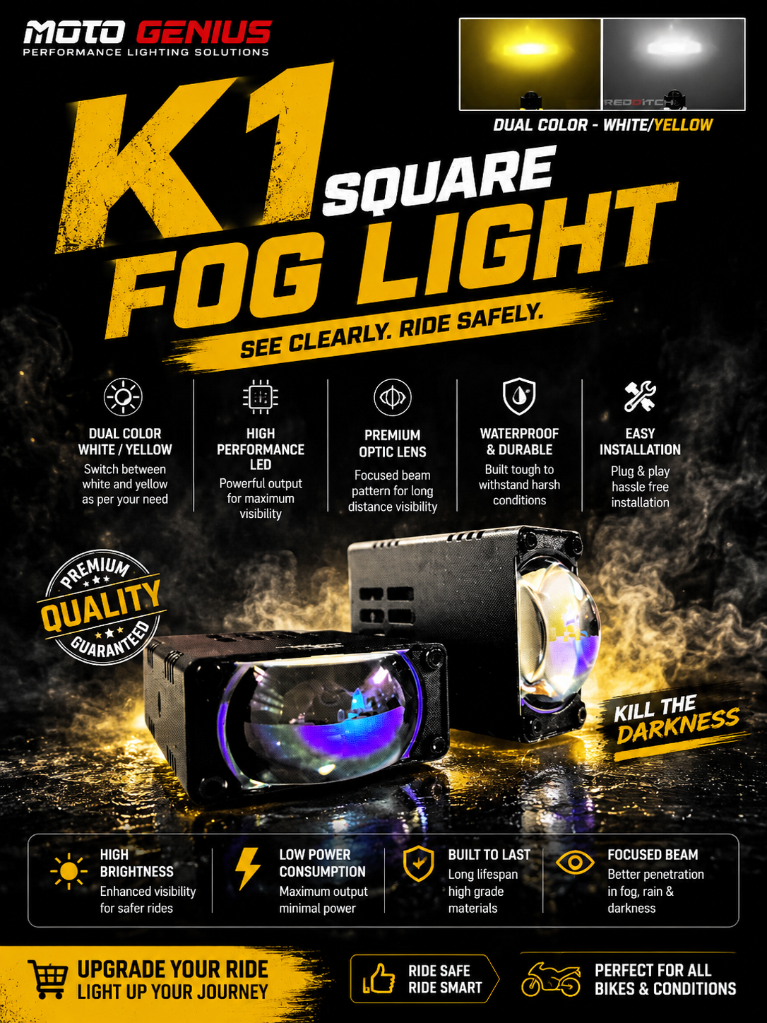MOTO GENIUS K1 SQUARE FOG W/Y